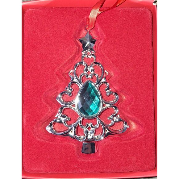 Lenox Emerald Gemmed Silver Tree Christmas Ornament - Picture 2 of 4